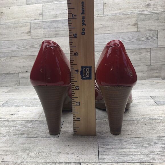 Sofft Red Patent Leather Shoes with Small Platform & Wood-Look Heels Size 7 M - Picture 6 of 13